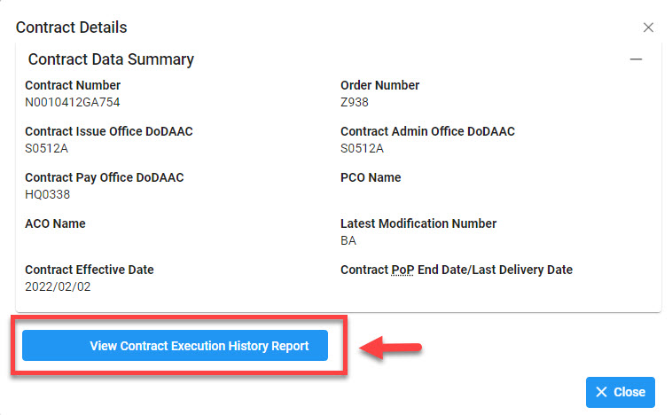 The image provides a preview of the Contract Closeout Review Report Results Overview.